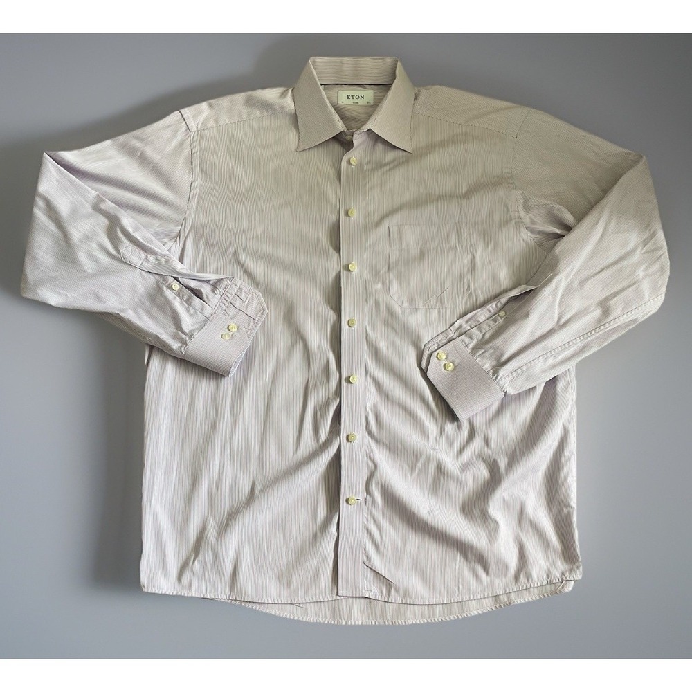 ETON Long Sleeve Button Down Shirt Pink Blue Striped 44 - 17.5 XL JBHS